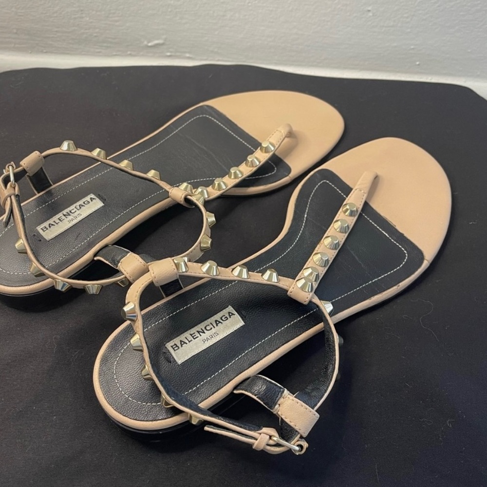 Balenciaga beige/khaki studded sandals EUC